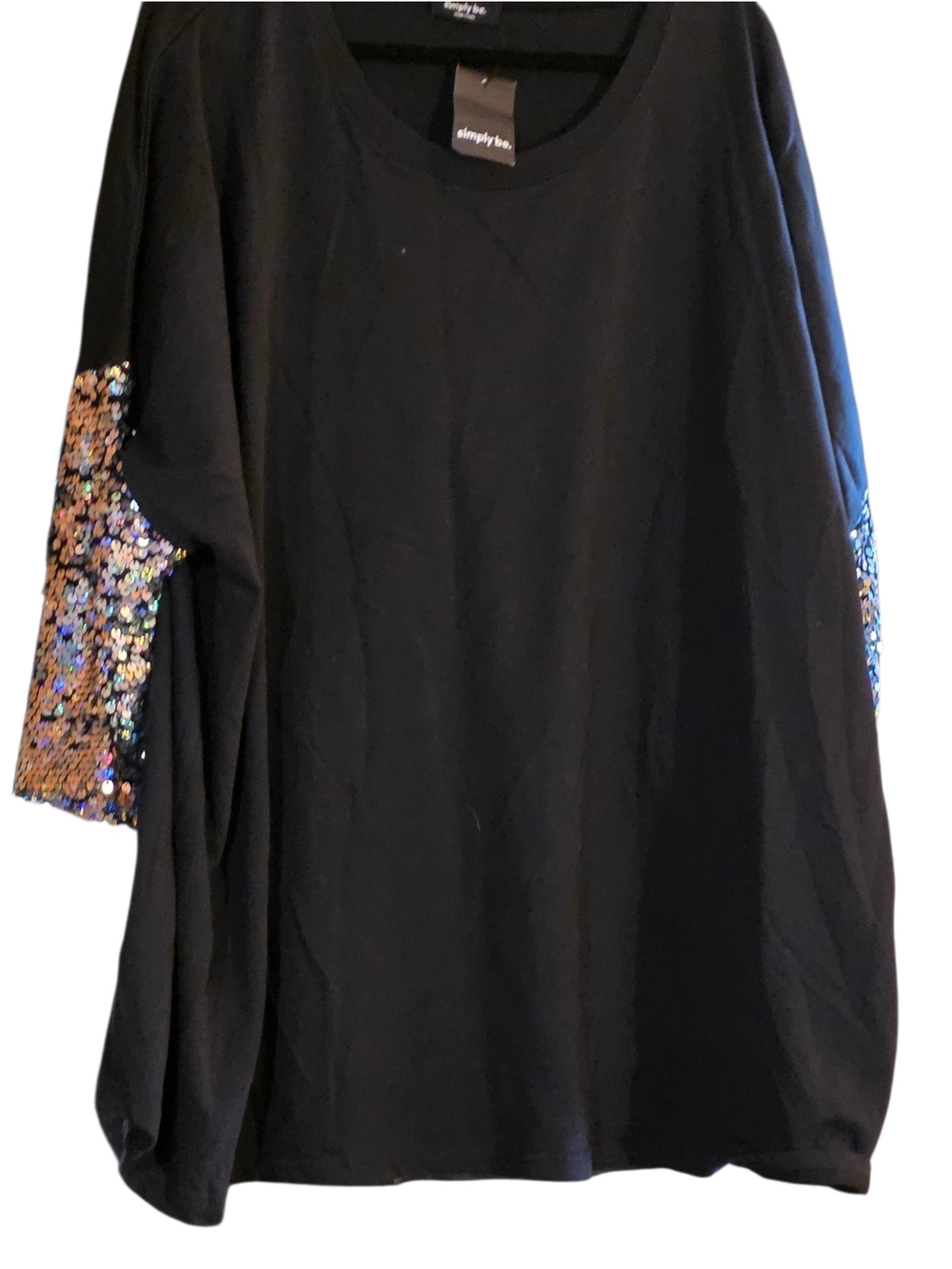 Simply Be Black Top with Iridescent Sequin Sleeves Plus size 28 Nwt